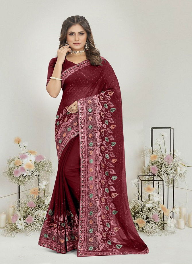 Maroon Colour Zamkudi By Nari Fashion Designer Saree Catalog 7179