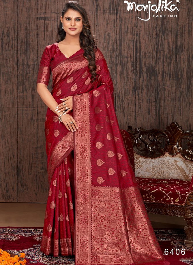 Maroon Mahadevi By Monjolika Banarasi Silk Saree Catalog 6406