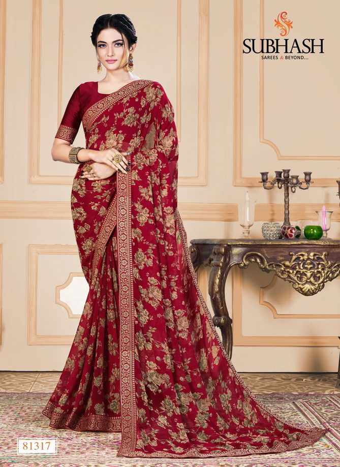 Subhash Saree Heavy Georgette And Pure Chiffon Designer Printed Work Elegant Regular Wear Saree Collections