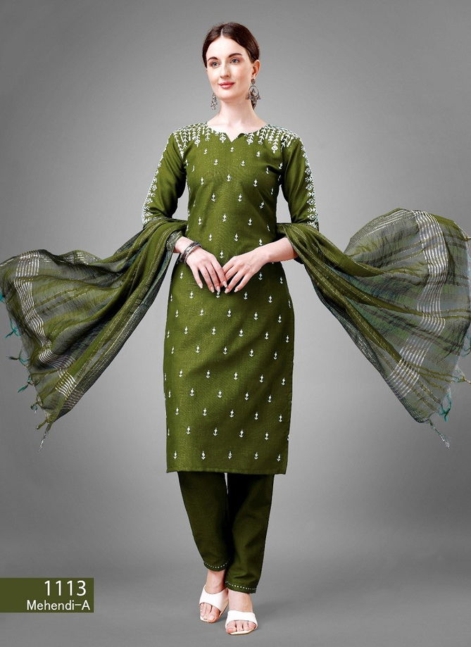 Aradhna 1113 Cotton Blend With Embroidery Kurti Bottom With Dupatta Catalog