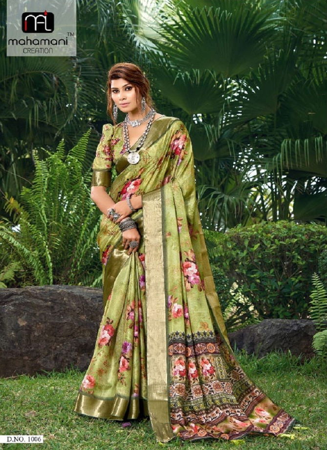 Nancy By Mahamani Creation Tussar Silk Printed Saree Catalog