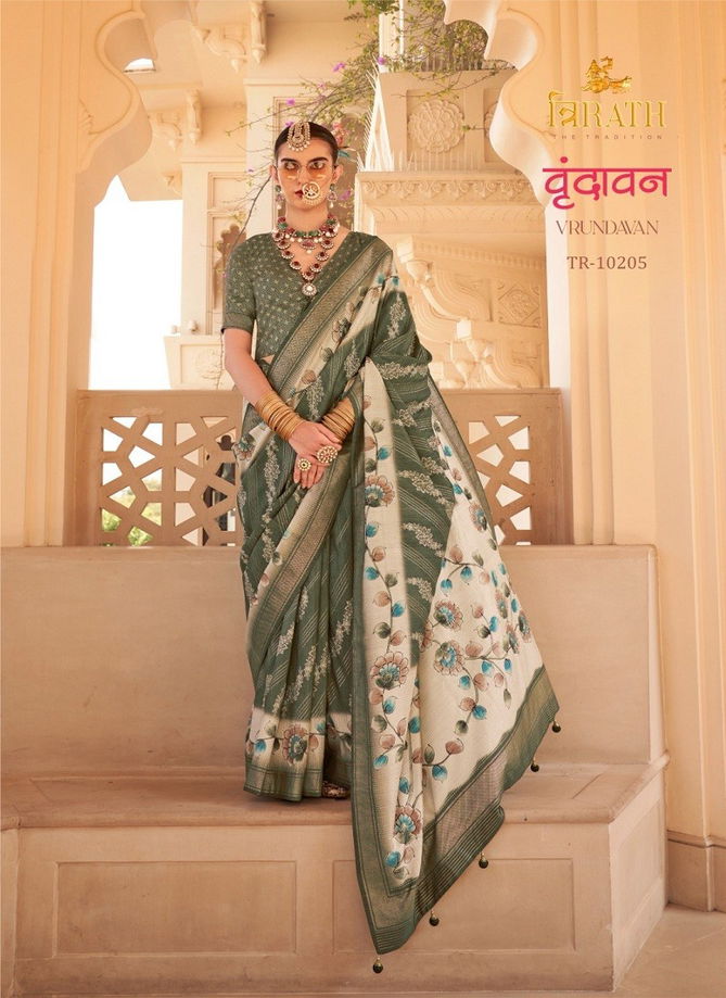 Vrundavan By Trirath Pv Silk Flower Foil Printed Saree Wholesale Shop In Surat