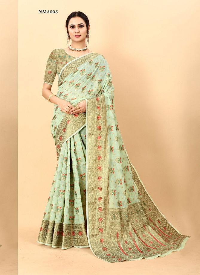 NM5001 To NM5006 Fashion Berry Soft Cotton Silk Printed Saree Wholesalers In Delhi