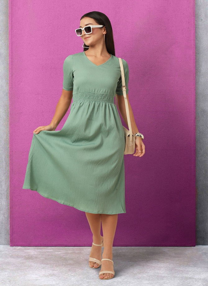 Raisin American Crepe Party Wear Western Midi Dress Catalog