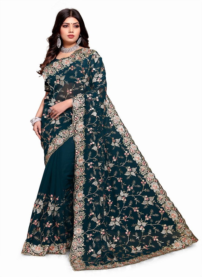 Pre Wedding 2221 To 2227 By Utsav Nari Heavy Resham And Jari Embroidery Georgette Party Wear Saree Manufacturers