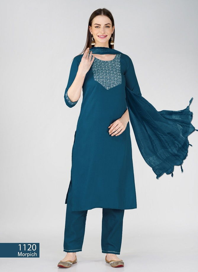 Aaradhna 1120 Cotton Blend Embroidery Kurti With Bottom Dupatta Wholesale Online
