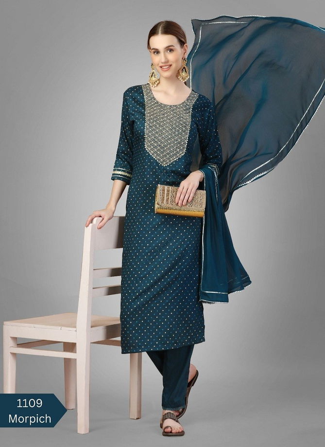 Aradhna 1109 Silk Blend With Embroidery Kurti Bottom With Dupatta Catalog