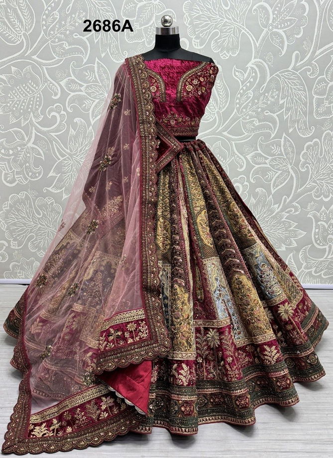 2686 A And 2686 B by Anjani Art Wedding Velvet Bridal Lehenga Choli Wholesale In India