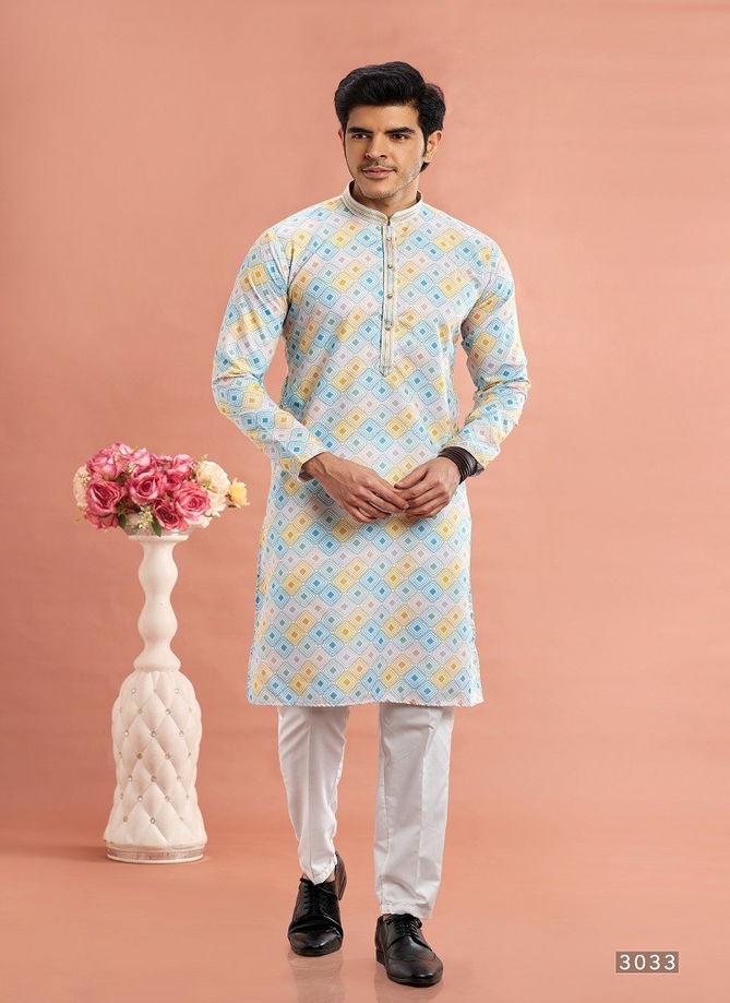 Function Mens Wear Printed Cotton Stright Kurta Pajama Suppliers In India