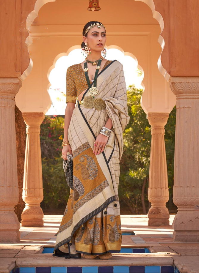 Mustard And Beige Colour Kanyadan By Rewaa Silk Sarees Catalog 743