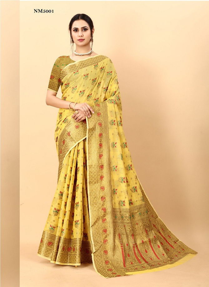 NM5001 To NM5006 Fashion Berry Soft Cotton Silk Printed Saree Wholesalers In Delhi