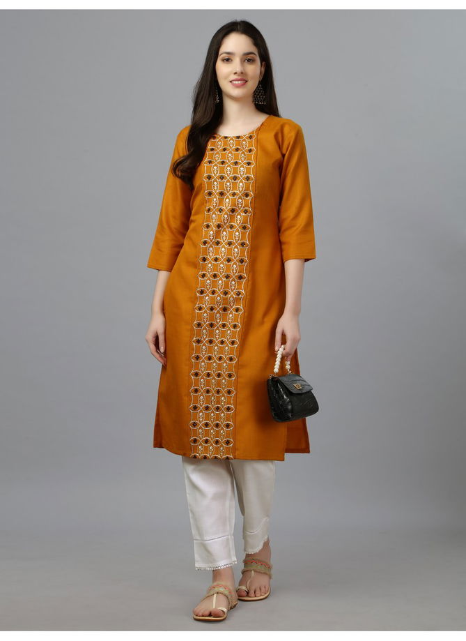 Mustard Colour Aardhna 1007 Cotton Kurti Catalog 1