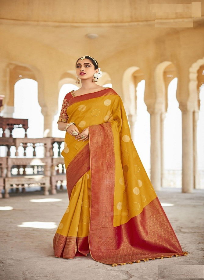 Mustard Colour Kanjivaram By Kimora 92 To 100 Silk Sarees Catalog 96