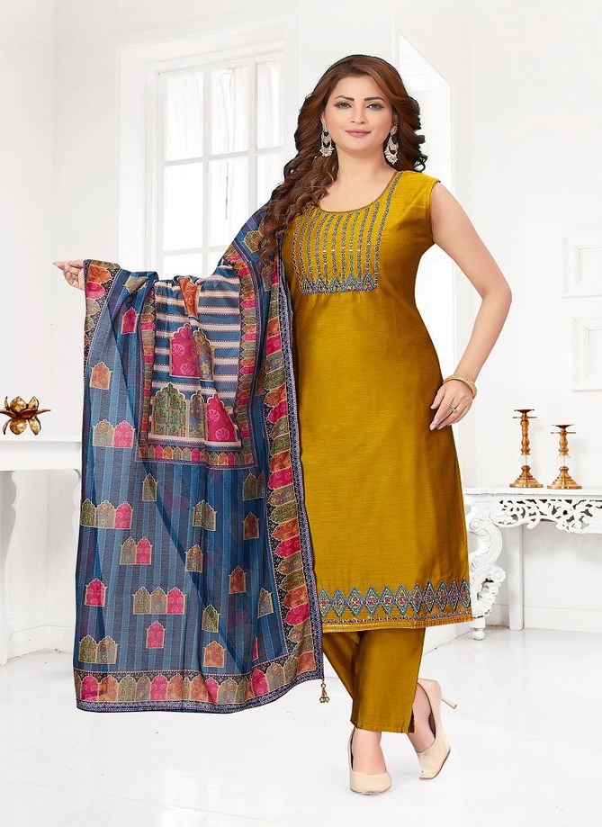 N F 046 Churidar Chanderi Silk Salwar Kameez Catalog