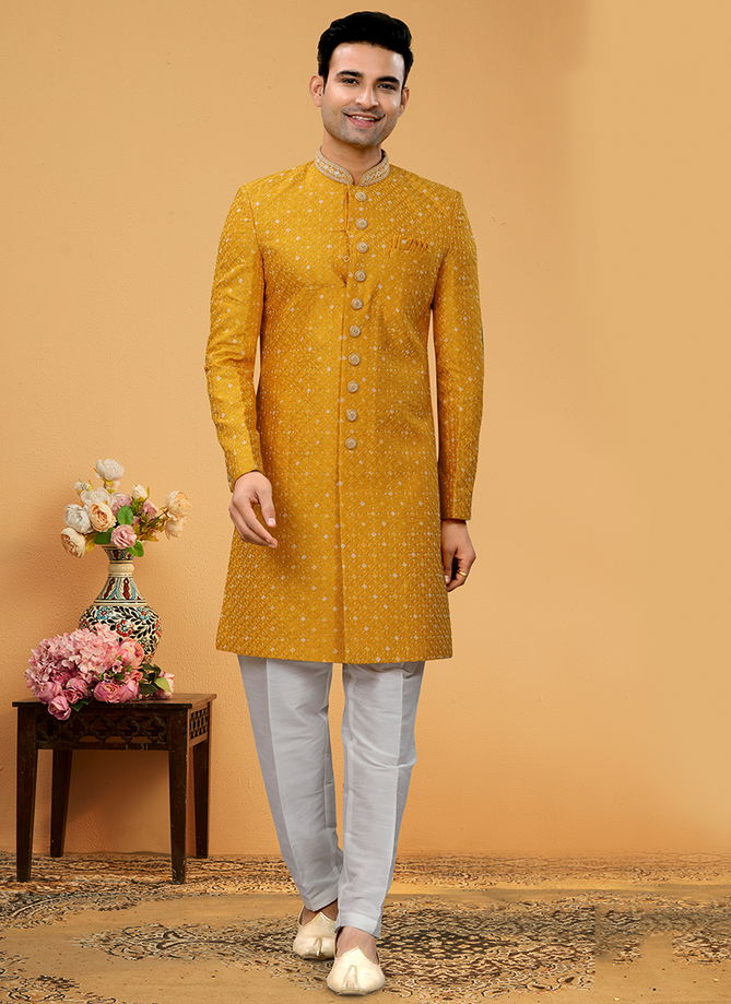 Mustard Colour Outluk Vol 111 Wholesale Mens Indo western Catalog 111010