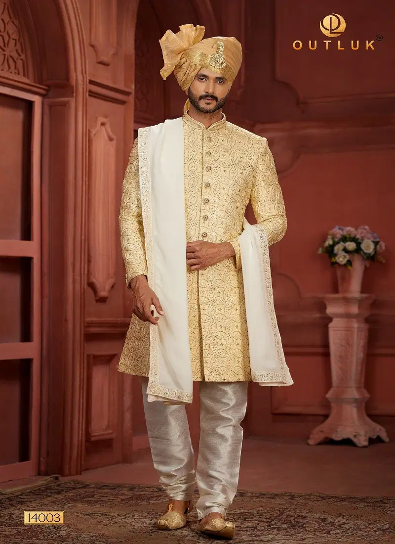 Outluk Wedding Collection Vol 14 Pure Silk Mens Wear Sherwani Wholesale Online