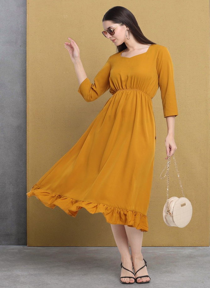 Raisin American Crepe Party Wear Western Midi Dress Catalog