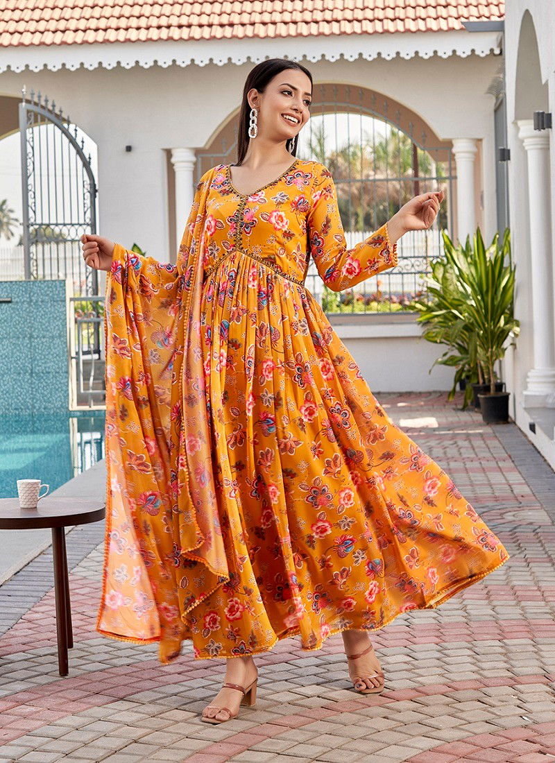 SS 161 Flower Printed Georgette Kurti With Dupatta Suppliers In India