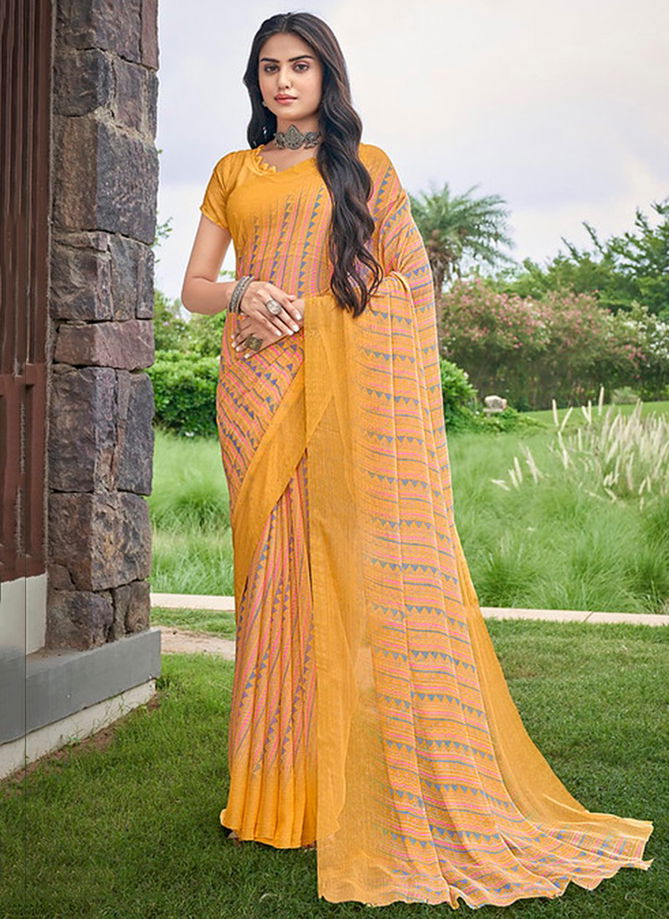 Mustard Star Chiffon 83 Edition Wholesale Chiffon Sarees Catalog 18006 A