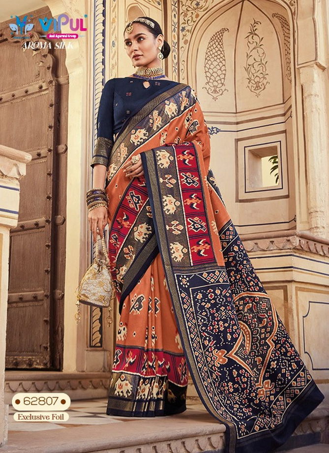 Navy Blue And Peach Colour Aroma Silk By Vipul Printed Saree Catalog 62807