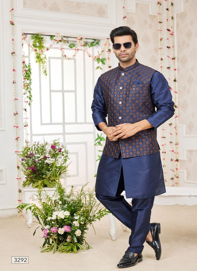 1645 Wedding Wear Art Silk Mens Modi Jacket Kurta Pajama Exporters In India