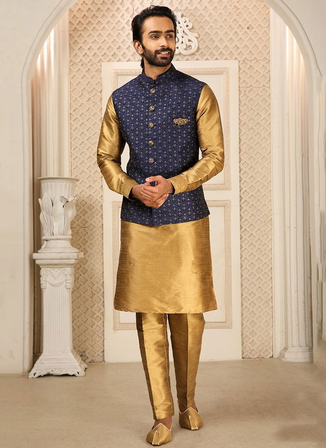 Navy Blue Colour Ethnic Wear Wholesale Kurta Pajama With Jacket Collection 1311