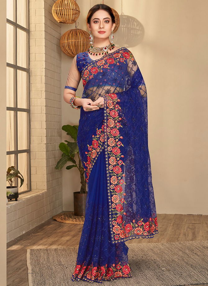 Navy Blue Colour Gracious Designer Wholesale Wedding Sarees Catalog 1507