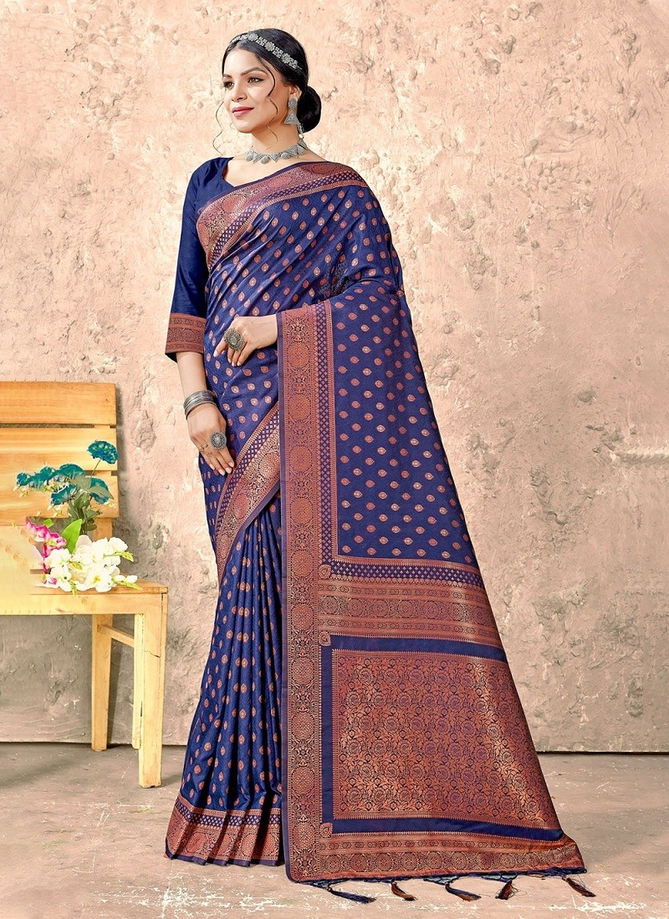 Navy Blue Colour Gulshan By Sangam Silk Saree Catalog 1004