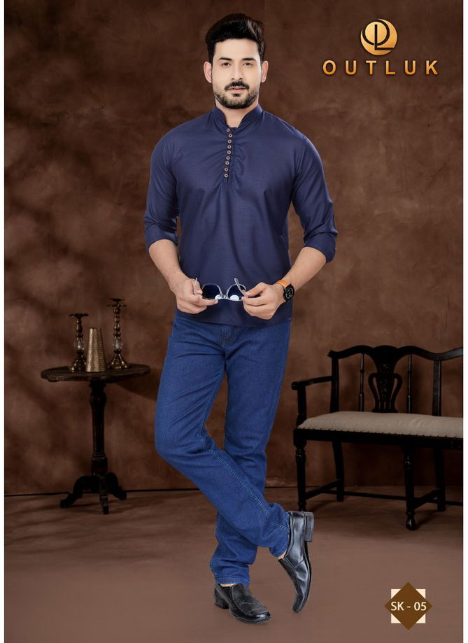 Navy Blue Colour Outluk Short Kurta Vol 1 Mens Catalog 5