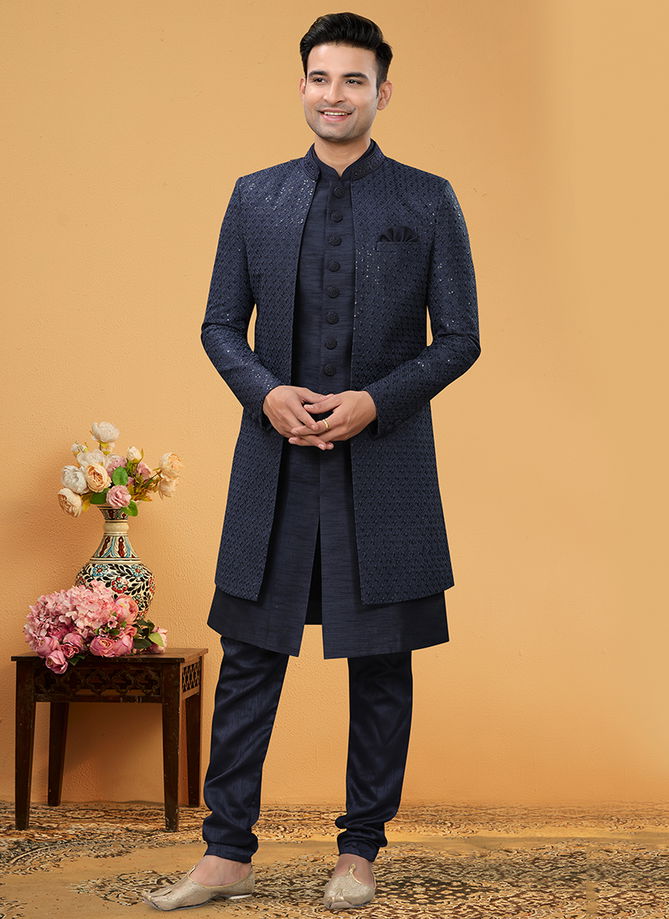 Navy Blue Colour Outluk Vol 110 Wholesale Mens Indo western Catalog 110001