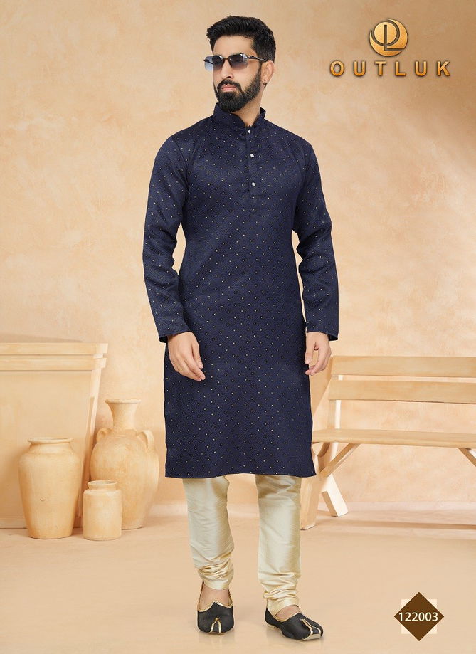 Navy Blue Colour Outluk Vol 122 Mens Kurta Pajama Catalog 122003