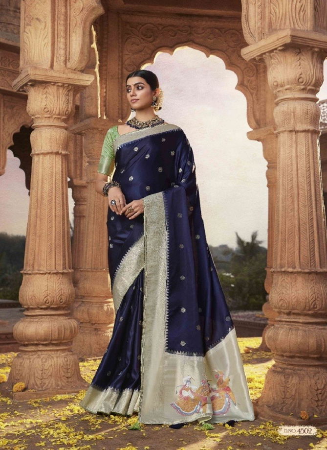 Navy Blue Colour Platinium Silk By Pankh Silk Saree Catalog 4502