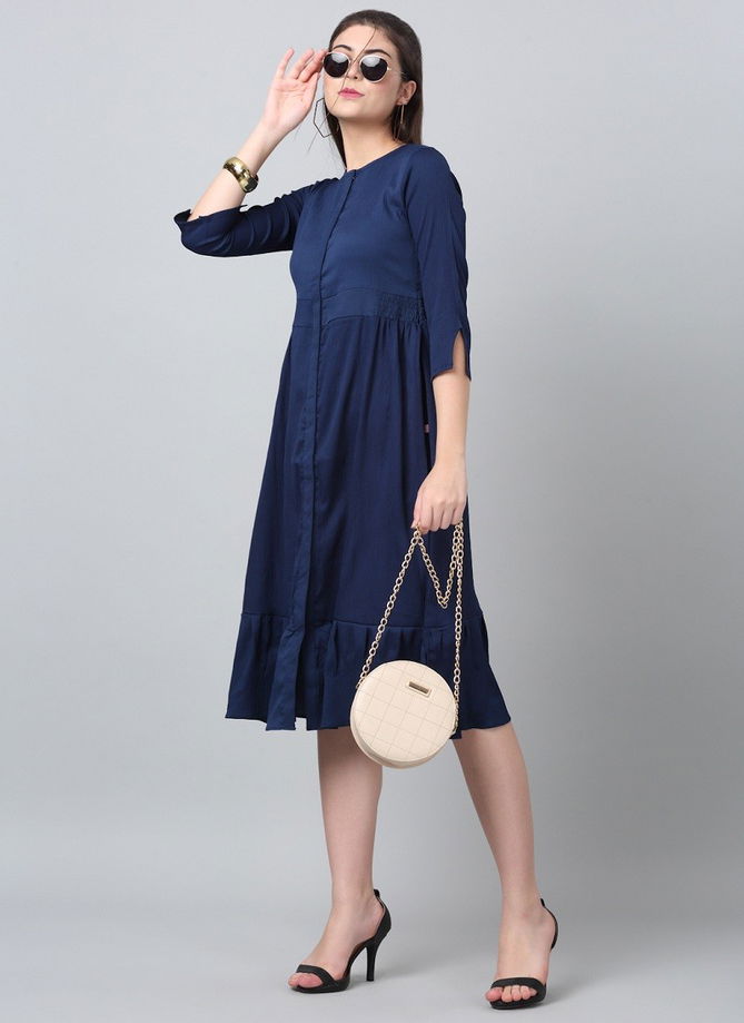 Raisin American Crepe Party Wear Western Midi Dress Catalog