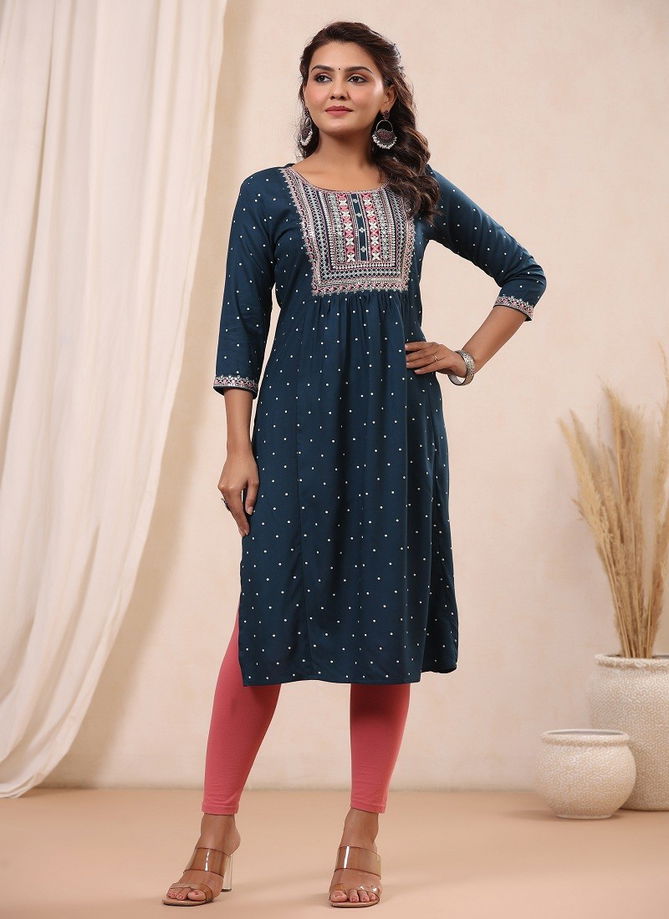 Raisin Women's Rayon Embroidered Casual Daily Wear Kurti Catalog