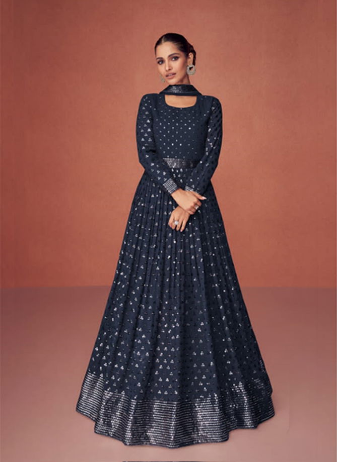 Navy Blue Colour Season Diamond By Aashirwad Colors Gown Catalog 9497