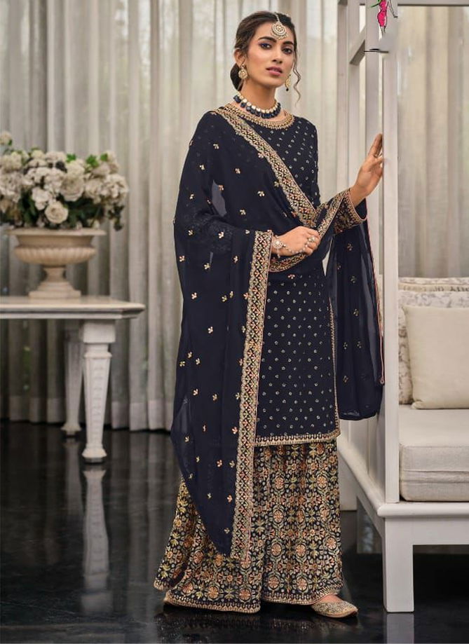 Navy Blue Colour Shagun By Eba Lifestyle Plazzo Suits Catalog 1448