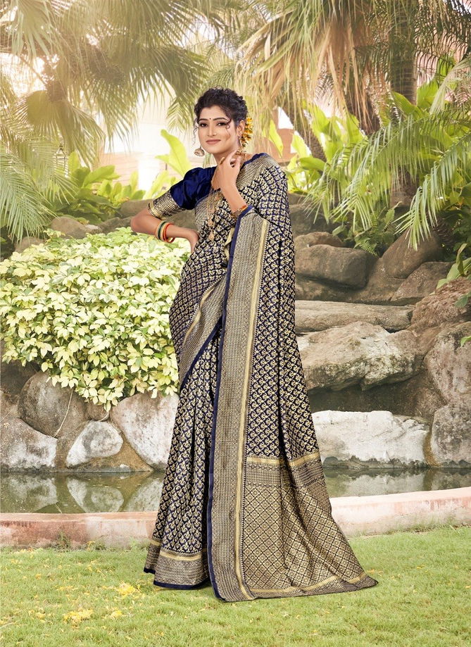 Navy Blue Colour Stavya By The Fabriaca 20001 To 20006 Silk Saree Catalog 20005