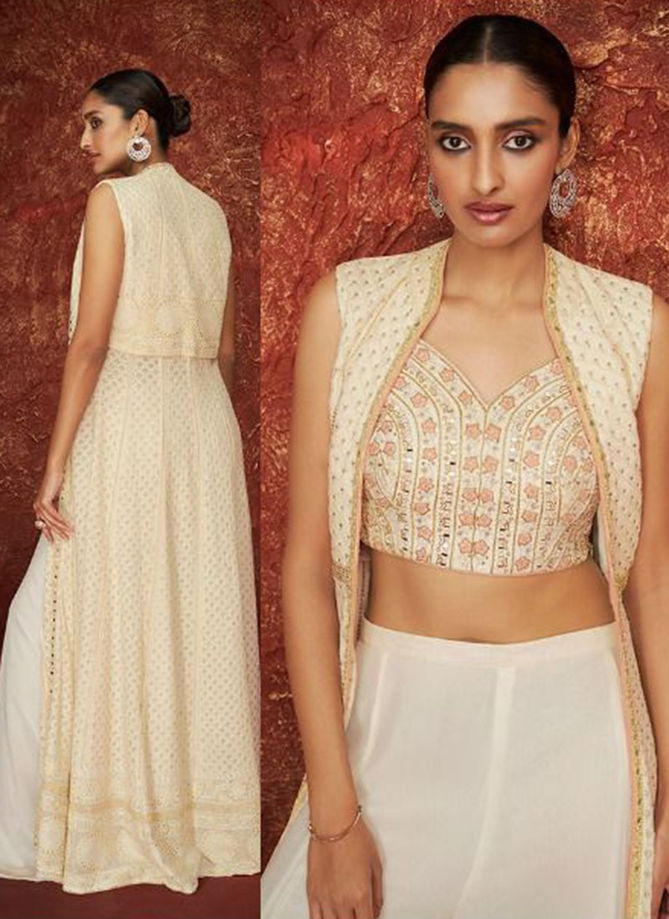 Off White Colour Daisy Party Wear Wholesale Indowestern Lehenga 9505