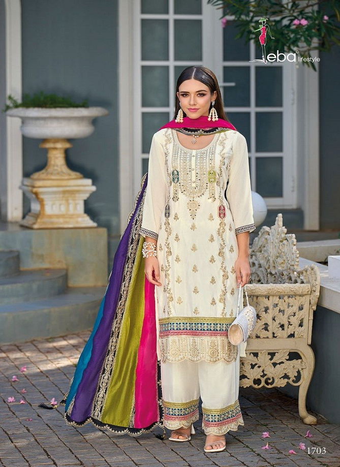 Merub By Eba Chinon Embroidery Readymade Plazzo Suits Wholesale Online