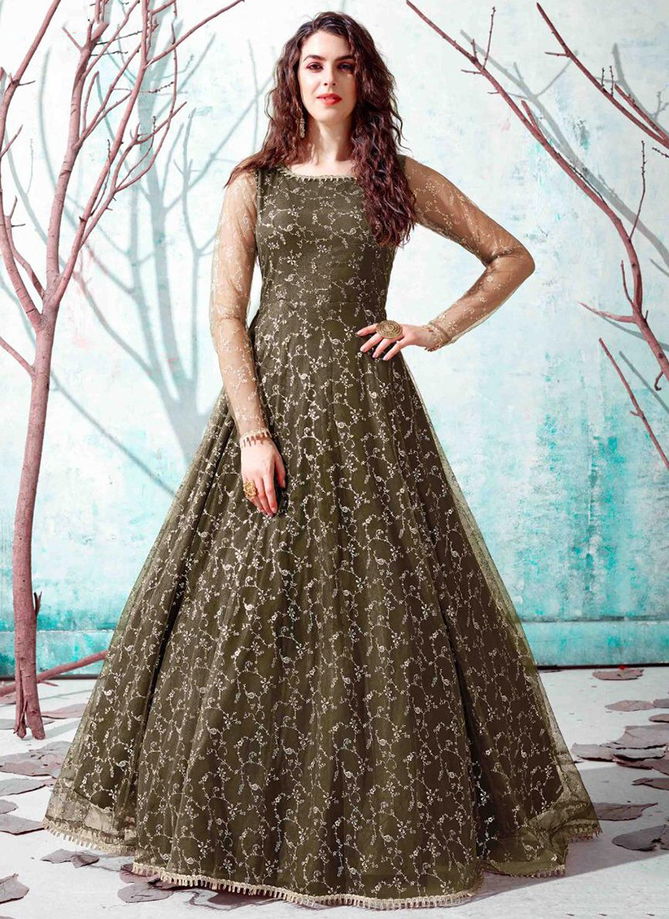 Olive Green Colour Flory Vol 13 Wholesale Designer Gown Catalog 4536