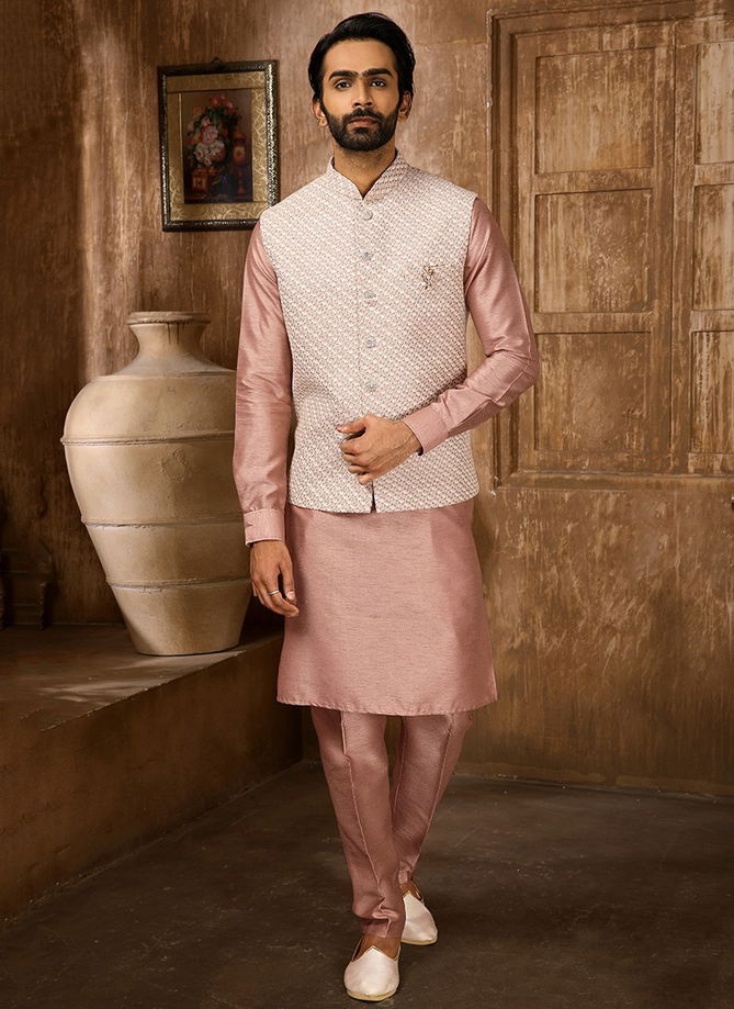 Onion Pink Colour Ethnic Wear Wholesale Kurta Pajama With Jacket Collection 1314