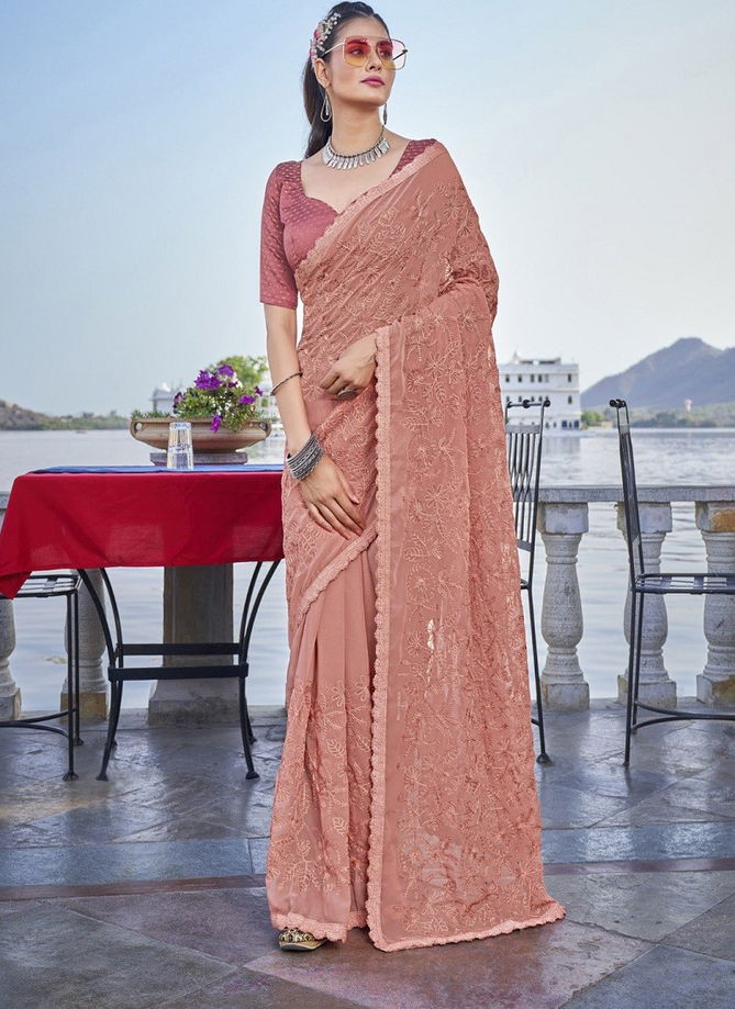 Onion Pink Gulbahar By Fashion Lab Georgette Saree Catalog 1001