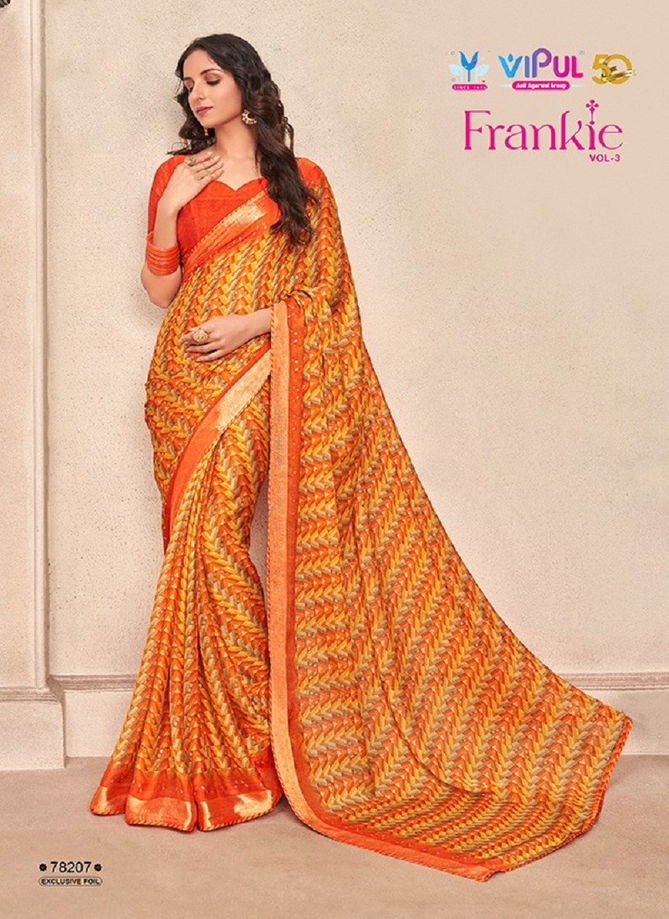 Frankie Vol 3 By Vipul Chiffon Printed Daily Wear Sarees Wholesale Clothing Suppliers in India 