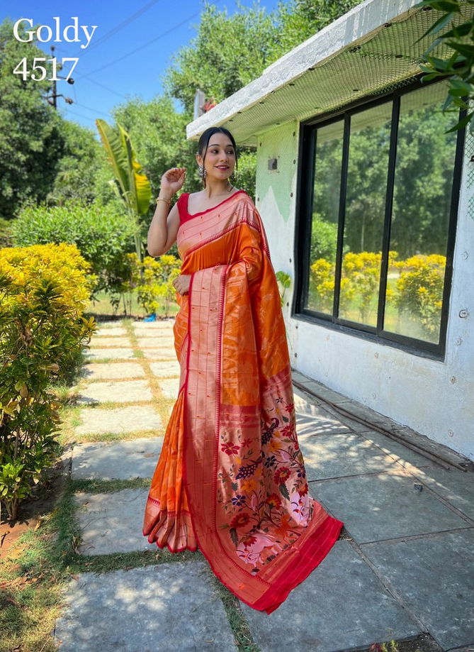 Orange Colour Goldy By Fashion Lab Printed Saree Catalog 4517