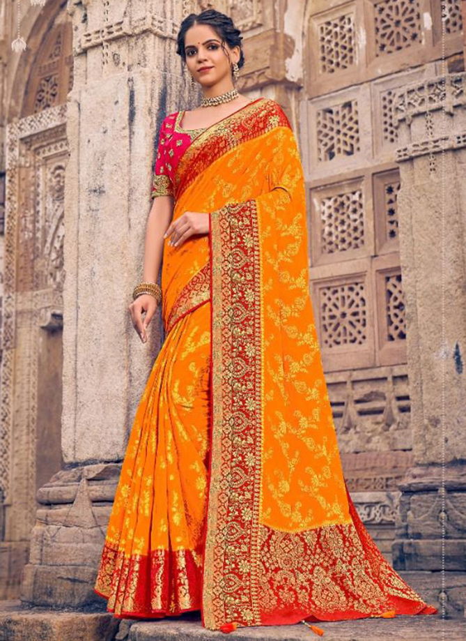 Orange Colour Madhubani Wholesale Designer Georgette Saree Catalog 1910