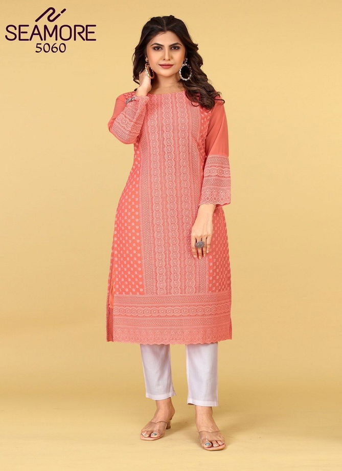 Pink Palak Vol 3 By Seamore Lakhnavi Georgette Designer Kurti Wholesale Online