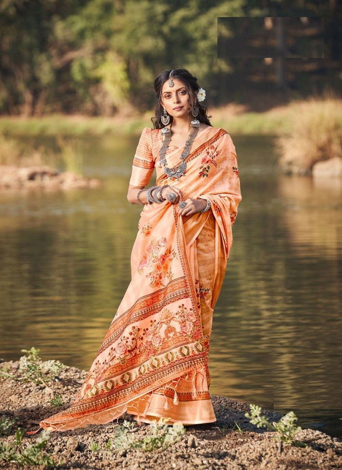 Orange Colour Sumitra By The Fabrica Printed Saree Catalog 32008