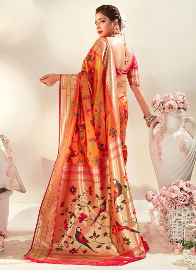 Orange Colour Tanishq Paithani Silk Rajpath Exclusive Wear Wholesale Printed Sarees Catalog 99005