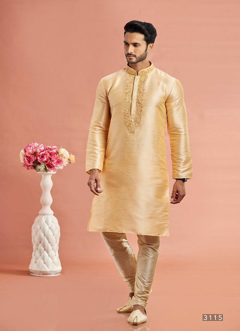 Vol 95 Wedding Wear Banarasi Art Silk Mens Kurta Pajama Surat Wholesale Market