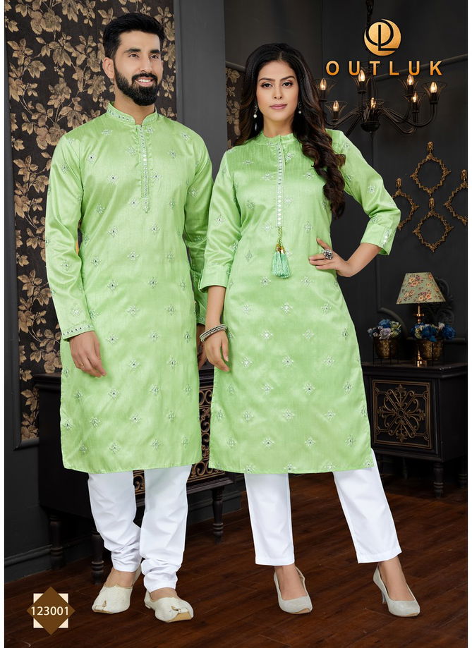 Parrot Colour Outluk Vol 123 Couple Set Kurta Pajama Catalog 123001